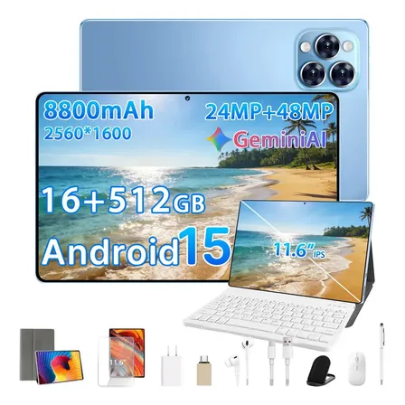 Tablet Hancdon Android 15 16gb Ram 512gb Rom Gemini AI 5g Tablet Pab Wifi 6 8800mah 11.6" HD+ Pad , Tablet 2 Em 1 De Pad 2560 Px X 1600 Px Hd Tela Selfie 24mp Com Caneta Stylus - Azul