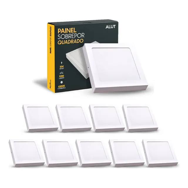 Kit 10 Painel Led Plafon Easy 18w 6500k Branco Frio Bivolt sobrepor Quadrado Cod: ALUT000505-10 Alut By Avant
