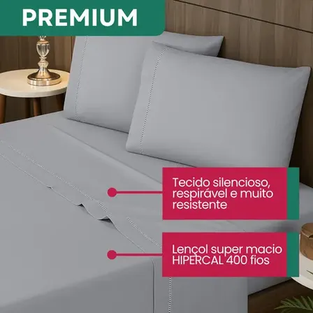 Kit Jogo De Cama Queen Percal 400 Fios Fronha Em Ponto Palito 4 Peças Maciez E Conforto Prolongado Cor Cinza Premium