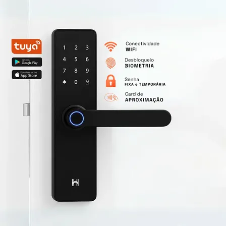 Fechadura Eletrônica Inteligente Digital Com Biometria Senha Pro Wi-fi Preto