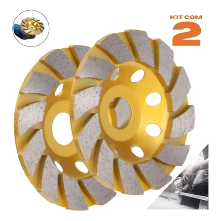 Kit 2 Discos Rebolo Desbaste Diamantado para Concreto e Mármore 100mm
