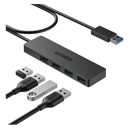 Hub USB 3.0 de 4 Portas Anker Transferência de Dados 5 Gbps Design Ultrafino, Compatível com MacBook, iMac, Surface, HDD, Linux e Mais (USB-A, 60 cm)