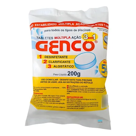Pastilha Cloro Genco 200g 3 Em 1 Para Piscina Multiação Desinfetante