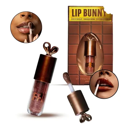 Gloss Labial Lip Bunny Franciny Ehlke de Chocolate Marrom Metálico