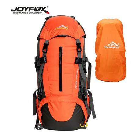 Joyfox Mochila Cargueira 45+5 Litros Viagem Montanhismo Impermeável Camping Desenho Do Tecido Nylon Impermeável Reforcada Trekking Alpinismo Laranja-1