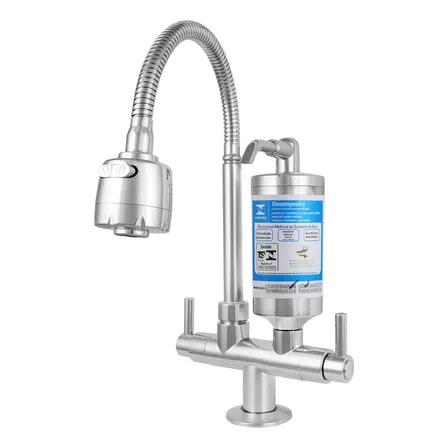 Torneira Gourmet Com Filtro Bancada Bica Abs Flexível Inox Móvel Cromada Para Cozinha Tipo Mesa Balcão Pia Água Filtrada... Cromado