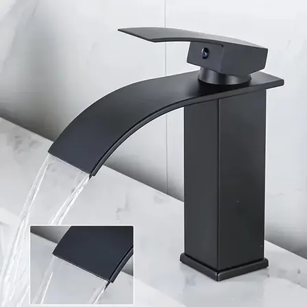 Torneira Cascata Para Banheiro Monocomando Misturador Lavatórios Cor Preto Acabamento Fosco - Winda