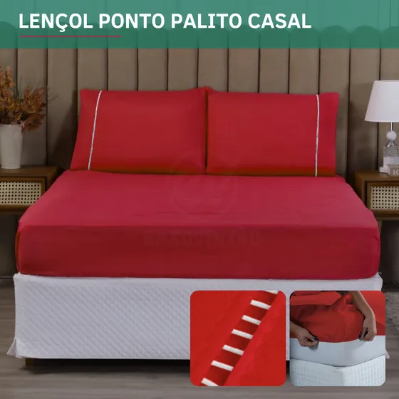 Jogo De Cama Casal Luxo 400 Fios Ponto Palito 3 Peças C/ Fronha Toque Macio Confortável Cor Vermelho Premium Liso