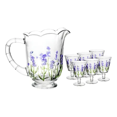 Conjunto Jarra e 6 Taças Lavanda Hand Painting 1,3l/240ml Lyor