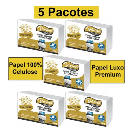 Papel Toalha Interfolha Divino Premium Luxo Branco 100% Celulose Para Secar As Mãos Banheiro 5.000 Folhas Interfolhado