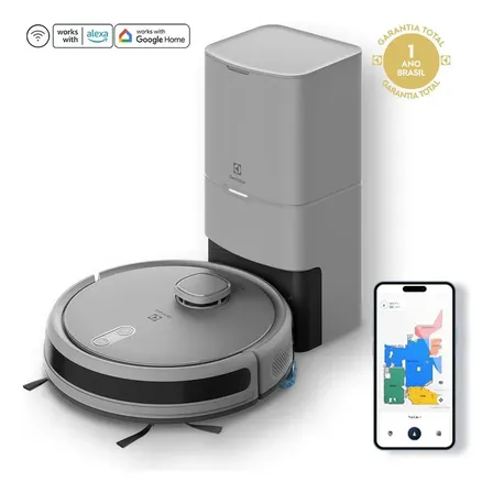 Robô Aspirador De Pó 4 Em 1 Electrolux Wi-fi Mop Passa Pano Seco E Úmido Até 1h40 De Bateria App Mapeamento Laser... 220v Cinza-escuro