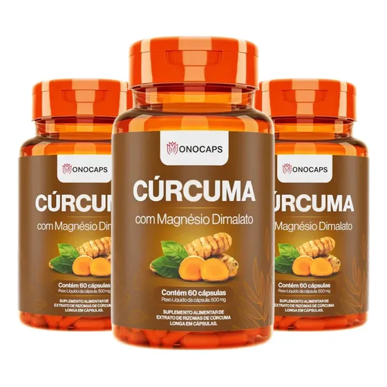 Açafrão Cúrcuma e Magnésio Dimalato Onocaps 3x60 Cápsulas Vegano