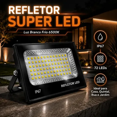 Refletor Super Led 300w Holofote Bivolt Ip67 Cor Da Luz Branco Frio 6500k 127/220v Preto