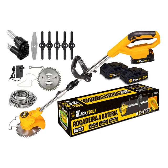 Roçadeira Aparador Grama 2 Baterias Recarregável 21v 750w Profissional Com Acessórios Tcg21cx-2b The Black Tools 127/220v Amarelo