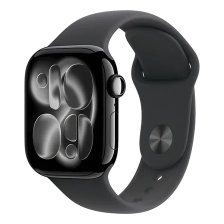 Apple Watch Series 11 GPS - Caixa preta brilhante de alumínio – 42 mm - Pulseira esportiva preta – P/M