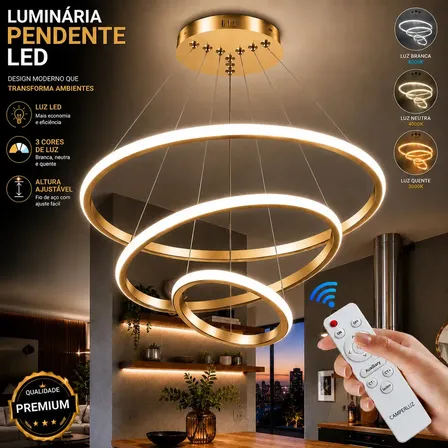 Lustre Led Sala Moderno 72W 3 Arcos Pendente Luminária Teto Lustre Sala De Jantar Com Controle Luxo Moderno Cozinha Luminaria De Teto Para Sala Marca Camperluz