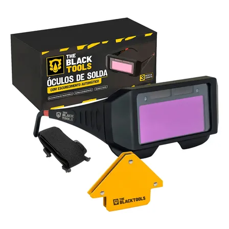 Óculos Solda Com Escurecimento Automático Cor Preto Anti-Reflexo + Esquadro Magnético Cor Amarelo Liso The Black Tools
