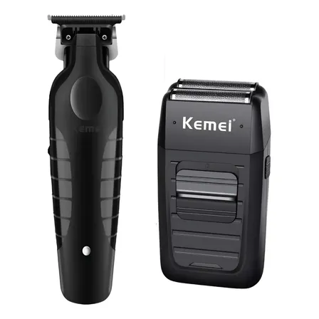 Kit Cortador De Cabelo E Barbeador Kemei 2299 1102 Sem Fio Recarregável Preto 5v
