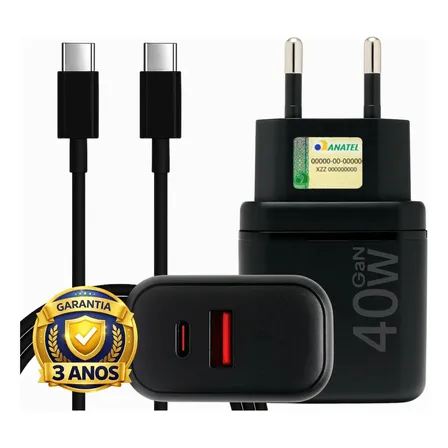 Carregador De Parede Boyu Cell Gan Turbo Com Cabo Para Samsung E Motorola Preto