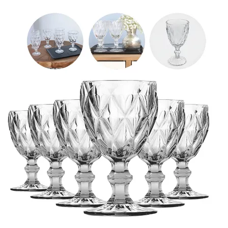Kit Com 6 Taças De Vidro Diamond Luxo Para Água E Vinho 330 Ml Transparente