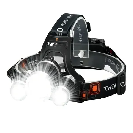Holofote Lanterna De Cabeça 3 Led´s Recarregável Super Forte Branco Preto