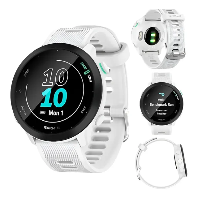 Relógio Garmin Forerunner 55 Monitor Cardíaco E Gps Mesh Branco Preto
