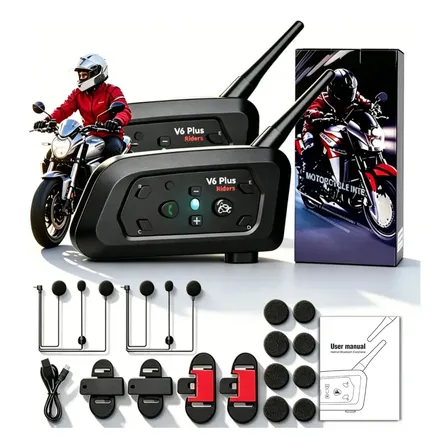 Par de Intercomunicadores V6 Plus Bluetooth 5.2 para Capacete de Moto 1200m Sem Fio Redução de Ruído
