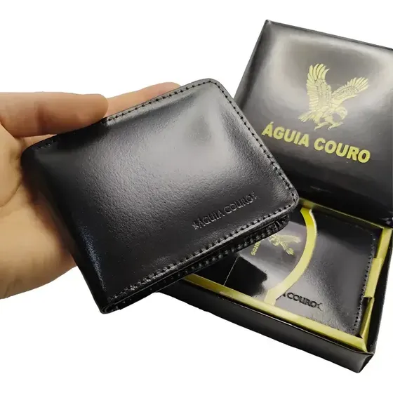 Carteira Masculina 100% Couro Legítimo Porta Cartões Documentos Moedas com Zíper + Caixa Presente