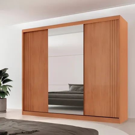 Guarda-roupa Casal Rufato Mdf 3 Portas Correr Espelho 4 Gavetas Naturalle