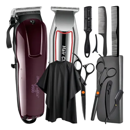 Maquina De Corta Cabelo E Acabamento Kit Tesouras Profissionais Barbeiro Com Acessórios Jl Eletro