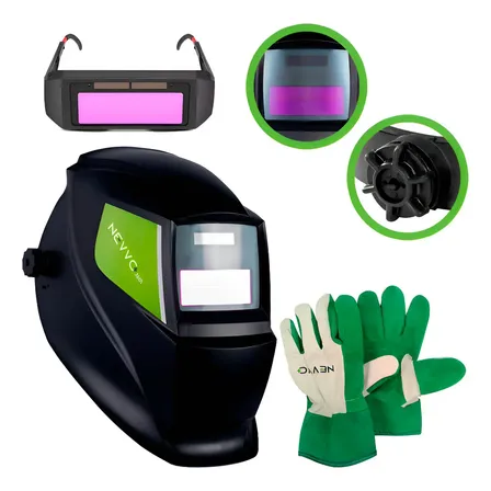 Máscara De Solda Automática + Luva Multiuso Nevvo + Óculos Preto Escudo