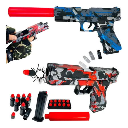 Arma De Brinquedo Pistola Com Dardos E Capsulas Arminha Cor Azul