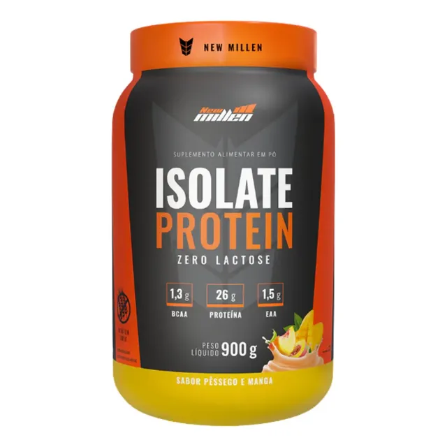 Whey Isolado New Millen Isolate Protein Pó 900g Pote Sabor Pessego Com Manga