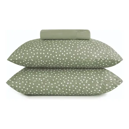 Jogo de Cama Queen Bits Poá Lençol 100% Algodão Malha Fio Penteado Altenburg Verde