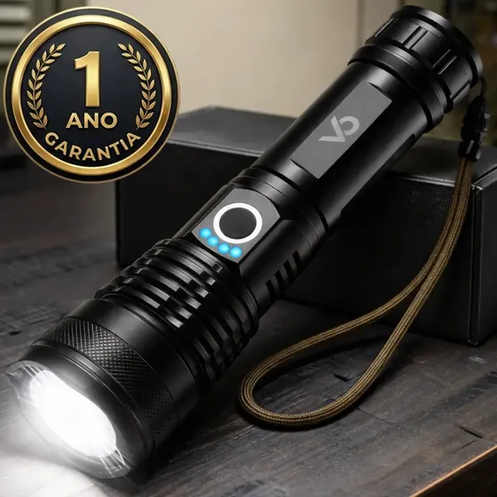 Lanterna Tática Voxo Militar T9 Zoom Ultra Potente Bateria Longa Duração Recarregável Usb Resistente Água Poeira Defesa Caça Camping Branco Preto