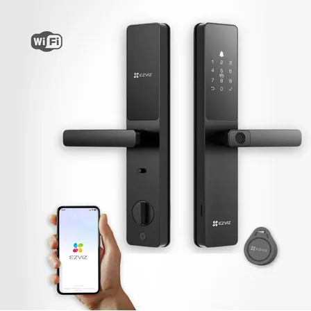 Fechadura Digital Ezviz Y2000 De Embutir, Wi-fi, Sem Hub, Biometria App Ipx5 Resistente A Água Preto
