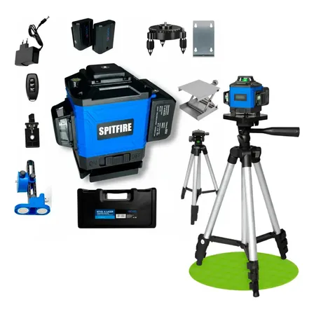 Kit Nível A Laser Verde 12 Linhas Esquadro + Suporte + Tripé Recarregavel Profissional Prumo Autonivelante Spitfire