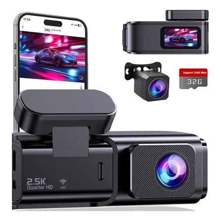 Câmera Veicular Olafvi S90 2 Channel 2.5k+1080p Com 32gb Sd Com Wifi 5g Com G-sensor App Visão Noturna Monitor De Estacionamento 24 Horas