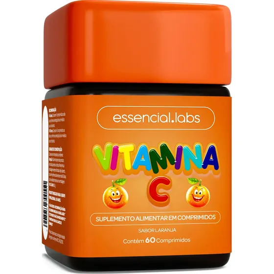 VITAMINA C KIDS / INFANTIL Sabor Laranja - Fórmula Exclusiva com Máxima Concentração e Pureza - 60 Comprimidos Mastigáveis