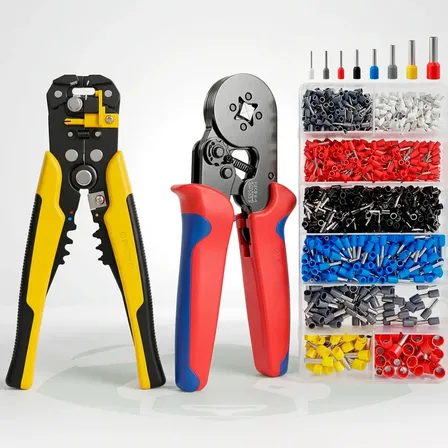 Kit Alicate Crimpador Para Ilhós Com 1200 Terminais E Funções De Corte E Descasque