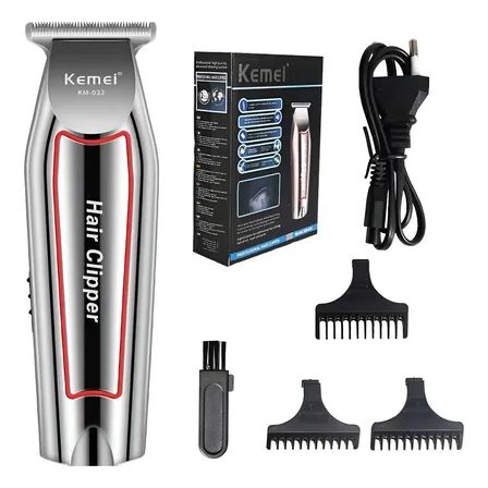 Máquina De Acabamento Kemei Km-032 Barba E Cabelo Profissional Titânio Prateado 127/220v