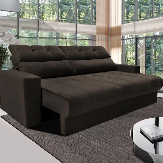 Sofá 3 Lugares Clean Retrátil Reclinável Cama Inbox - Caf - Liso