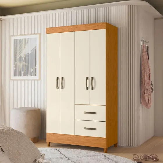 Guarda-Roupa Solteiro Palumóveis Mobi 4 Portas 2 Gavetas MDP Branco