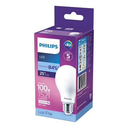 Kit 5 Lâmpada Led Philips Bulbo A60 Bv E27 Branca Fria - 16w