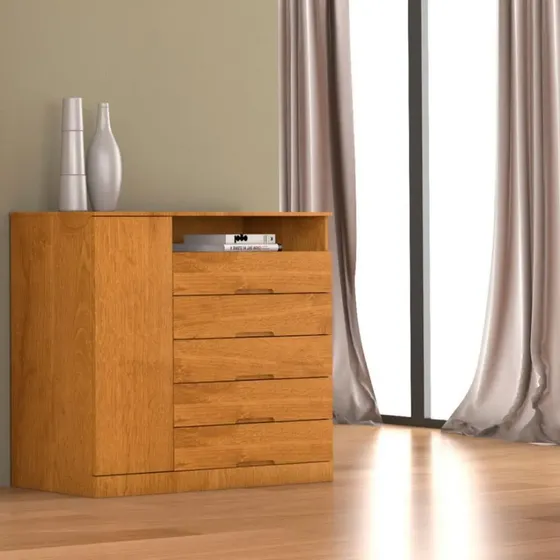 Cômoda Marrom-claro Made Marcs Braga com 5 Gavetas e 1 Porta