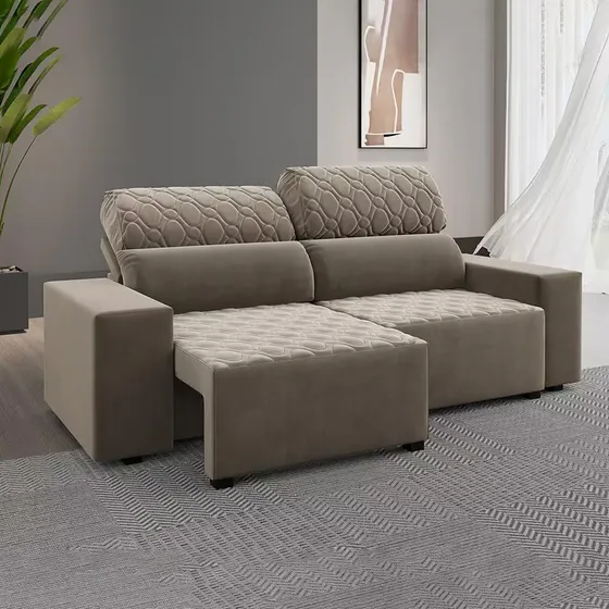 Sofá 3 Lugares Venetto Retrátil Reclinável Veludo Viero P?rola