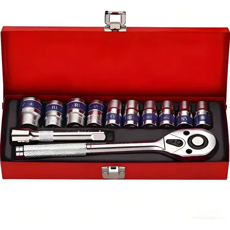 Jogo Kit Soquete Sextavado 8mm A 24mm 1/2 Catraca 12 Peças Cor Vermelho Jumlee