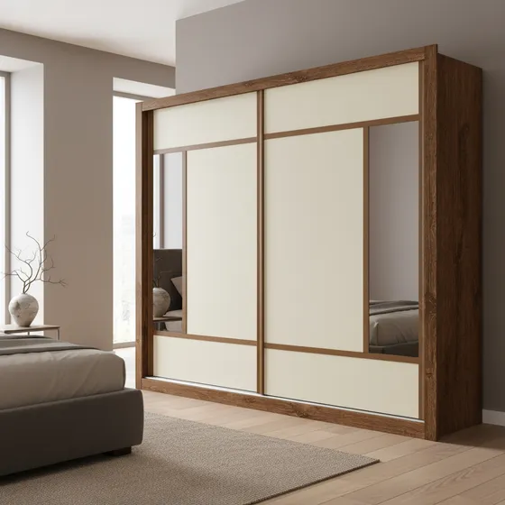 Guarda-roupa Casal Móveis Europa Triunfo 2 Portas Correr Espelho Mdf Mdp Brauna E Off White
