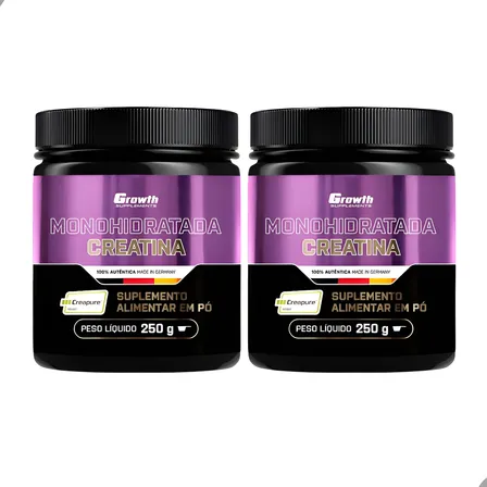 Creatinas Creapure 250g Growth Sabor Natural Em Pó Kit 2 Sem Sabor