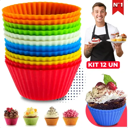Kit 12 Formas De Silicone Cupcake Empada Muffin Bolinho Pão De Queijo Resistente Reutilizável Para Forno Air Fryer Microondas Assadeira Freezer Antiaderente Homeroarte